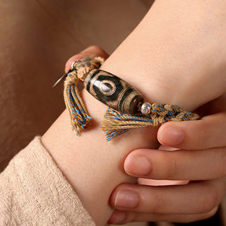 Buddha Gift Handmade Tibetan Dzi Bead Wealth Protection Braided String Bracelet