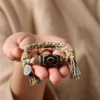 Buddha Gift Handmade Tibetan Dzi Bead Wealth Protection Braided String Bracelet