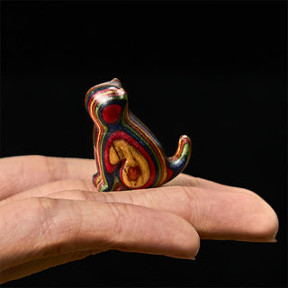 Buddha Gift 2Pcs Mini Rainbow Eucalyptus Sitting Cat Carved Reduce Stress Decoration