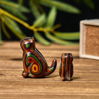Buddha Gift 2Pcs Mini Rainbow Eucalyptus Sitting Cat Carved Reduce Stress Decoration