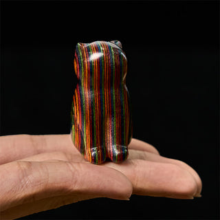 Buddha Gift 2Pcs Mini Rainbow Eucalyptus Sitting Cat Carved Reduce Stress Decoration