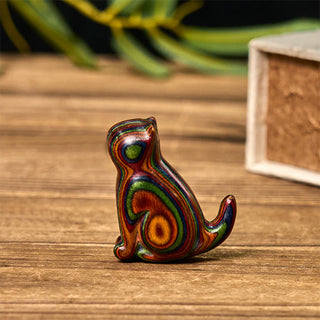 Buddha Gift 2Pcs Mini Rainbow Eucalyptus Sitting Cat Carved Reduce Stress Decoration