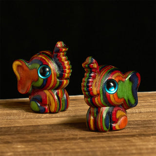 Buddha Gift 2Pcs Mini Rainbow Eucalyptus Elephant Carved Strength Decoration