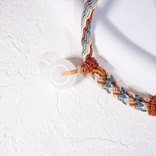 Buddha Gift Natural Hetian Jade Peace Buckle Protection Colored Rope Braided Bracelet