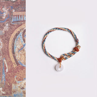 Buddha Gift Natural Hetian Jade Peace Buckle Protection Colored Rope Braided Bracelet