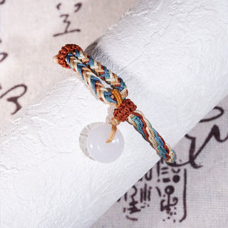 Buddha Gift Natural Hetian Jade Peace Buckle Protection Colored Rope Braided Bracelet