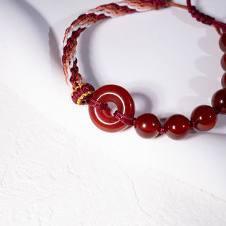Buddha Gift Natural Red Agate Peace Buckle Logical Thinking Red Rope Bracelet