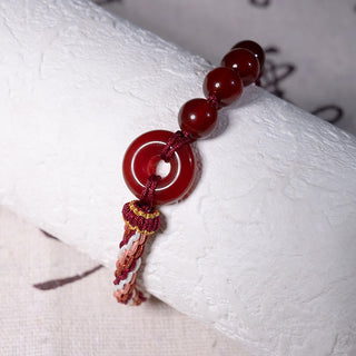 Buddha Gift Natural Red Agate Peace Buckle Logical Thinking Red Rope Bracelet
