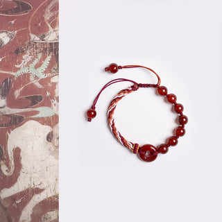 Buddha Gift Natural Red Agate Peace Buckle Logical Thinking Red Rope Bracelet