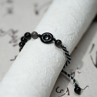 Buddha Gift Natural Black Obsidian Peace Buckle Purification Black Rope Bracelet