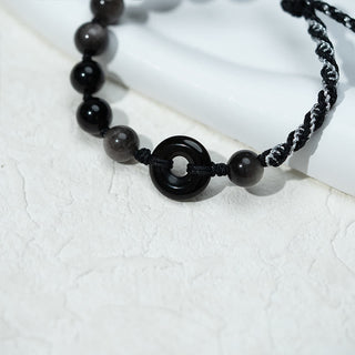 Buddha Gift Natural Black Obsidian Peace Buckle Purification Black Rope Bracelet