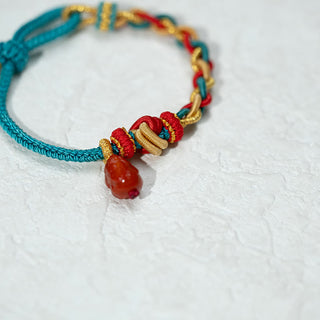 Buddha Gift Natural Red Agate Pixiu Confidence Four-strand Braid Rope Bracelet