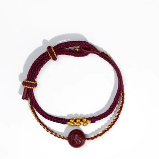 Buddha Gift Peach Blossom Knot Cinnabar Beads Eight-strand Braid Blessing Bracelet