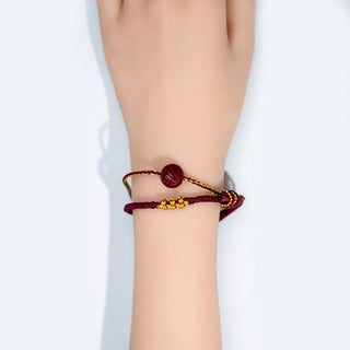 Buddha Gift Peach Blossom Knot Cinnabar Beads Eight-strand Braid Blessing Bracelet