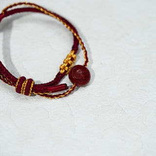 Buddha Gift Peach Blossom Knot Cinnabar Beads Eight-strand Braid Blessing Bracelet