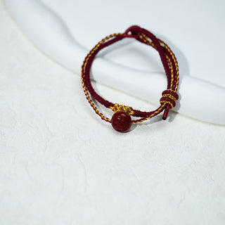 Buddha Gift Peach Blossom Knot Cinnabar Beads Eight-strand Braid Blessing Bracelet