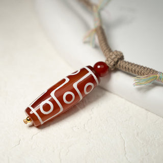 Buddha Gift Natural Red Agate Nine-eye Dzi Bead Power Rope Bracelet