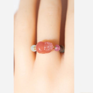 Buddha Gift Natural Tourmaline Manjusri Bodhisattva Pattern Positive Ring