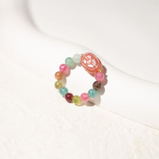 Buddha Gift Natural Tourmaline Manjusri Bodhisattva Pattern Positive Ring