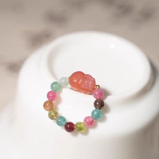 Buddha Gift Natural Tourmaline Manjusri Bodhisattva Pattern Positive Ring