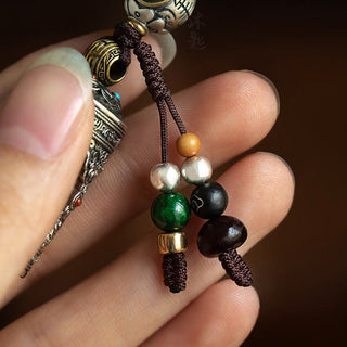 Buddha Gift Om Mani Padme Hum Ghau Prayer Box Copper Plated Silver Luck Key Chain