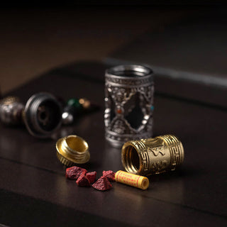 Buddha Gift Om Mani Padme Hum Ghau Prayer Box Copper Plated Silver Luck Key Chain