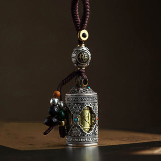 Buddha Gift Om Mani Padme Hum Ghau Prayer Box Copper Plated Silver Luck Key Chain