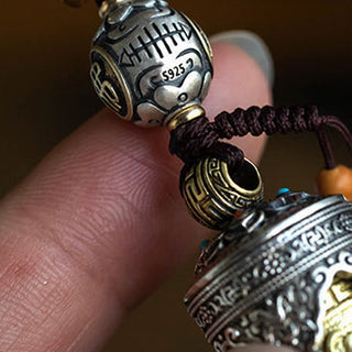 Buddha Gift Om Mani Padme Hum Ghau Prayer Box Copper Plated Silver Luck Key Chain