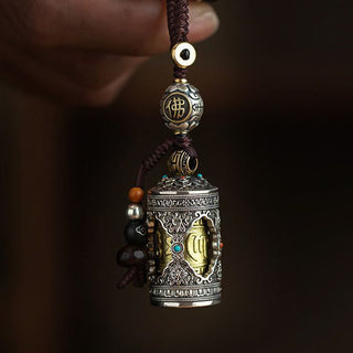 Buddha Gift Om Mani Padme Hum Ghau Prayer Box Copper Plated Silver Luck Key Chain