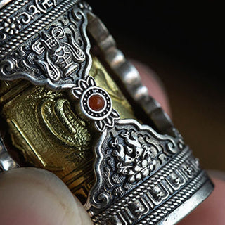 Buddha Gift Om Mani Padme Hum Ghau Prayer Box Copper Plated Silver Luck Key Chain