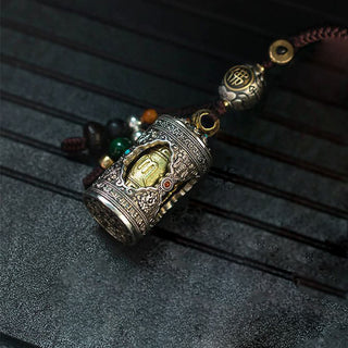 Buddha Gift Om Mani Padme Hum Ghau Prayer Box Copper Plated Silver Luck Key Chain