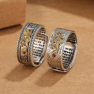 Buddha Gift Dragon Pattern Heart Sutra Copper Strength Ring