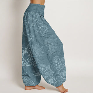 Buddha Gift Pure Cotton Snake Lotus Women's Elastic Waist Harem Pants