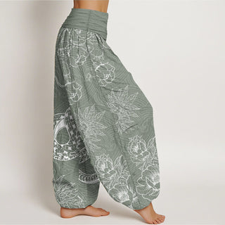 Buddha Gift Pure Cotton Snake Lotus Women's Elastic Waist Harem Pants
