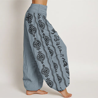 Buddha Gift Pure Cotton Mandala Om Mani Padme Hum Women's Elastic Waist Harem Pants