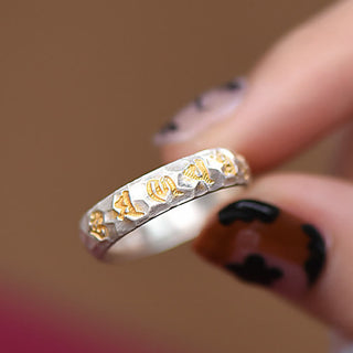 Buddha Gift Hammer Pattern Om Mani Padme Hum Copper Plated Silver Wealth Ring