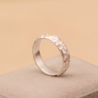 Buddha Gift Hammer Pattern Om Mani Padme Hum Copper Plated Silver Wealth Ring
