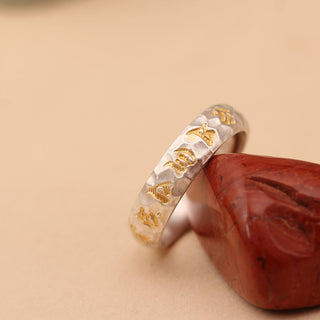 Buddha Gift Hammer Pattern Om Mani Padme Hum Copper Plated Silver Wealth Ring