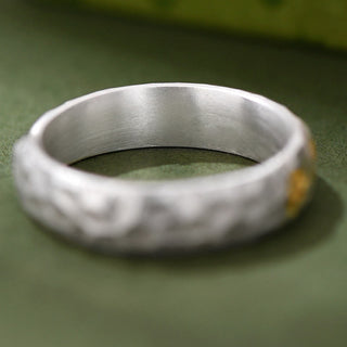Buddha Gift Hammer Pattern Om Mani Padme Hum Copper Plated Silver Wealth Ring