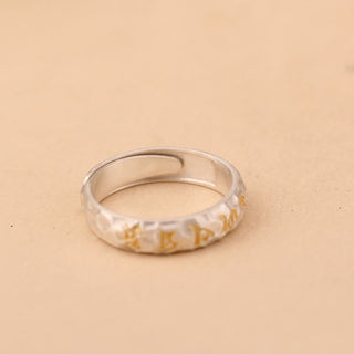 Buddha Gift Hammer Pattern Om Mani Padme Hum Copper Plated Silver Wealth Ring