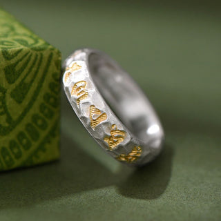 Buddha Gift Hammer Pattern Om Mani Padme Hum Copper Plated Silver Wealth Ring
