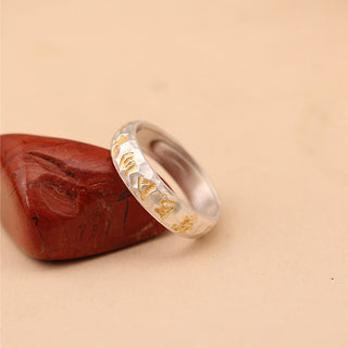 Buddha Gift Hammer Pattern Om Mani Padme Hum Copper Plated Silver Wealth Ring