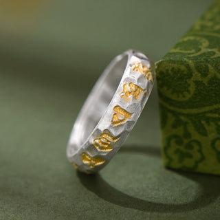 Buddha Gift Hammer Pattern Om Mani Padme Hum Copper Plated Silver Wealth Ring