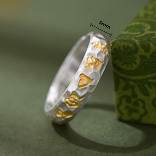 Buddha Gift 999 Sterling Silver Hammer Pattern Om Mani Padme Hum Balance Ring