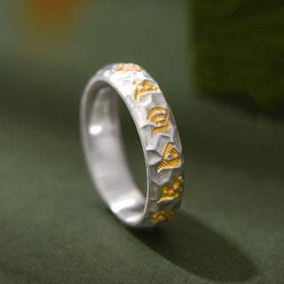 Buddha Gift 999 Sterling Silver Hammer Pattern Om Mani Padme Hum Balance Ring