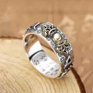 Buddha Gift Vintage Om Mani Padme Hum Vajra Copper Pleated Silver Balance Ring