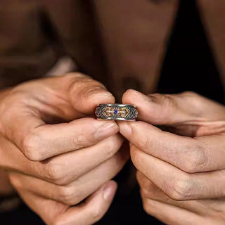 Buddha Gift Vintage Tibetan Vajra Auspicious Clouds Pattern Copper Pleated Silver Balance Ring
