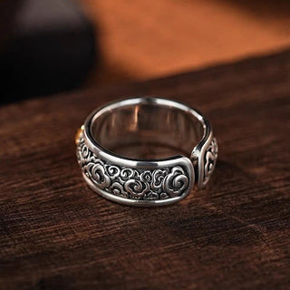 Buddha Gift Vintage Tibetan Vajra Auspicious Clouds Pattern Copper Pleated Silver Balance Ring