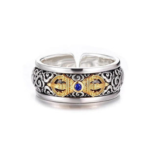 Buddha Gift Vintage Tibetan Vajra Auspicious Clouds Pattern Copper Pleated Silver Balance Ring
