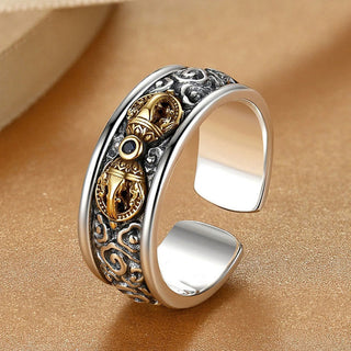 Buddha Gift Vintage Tibetan Vajra Auspicious Clouds Pattern Copper Pleated Silver Balance Ring